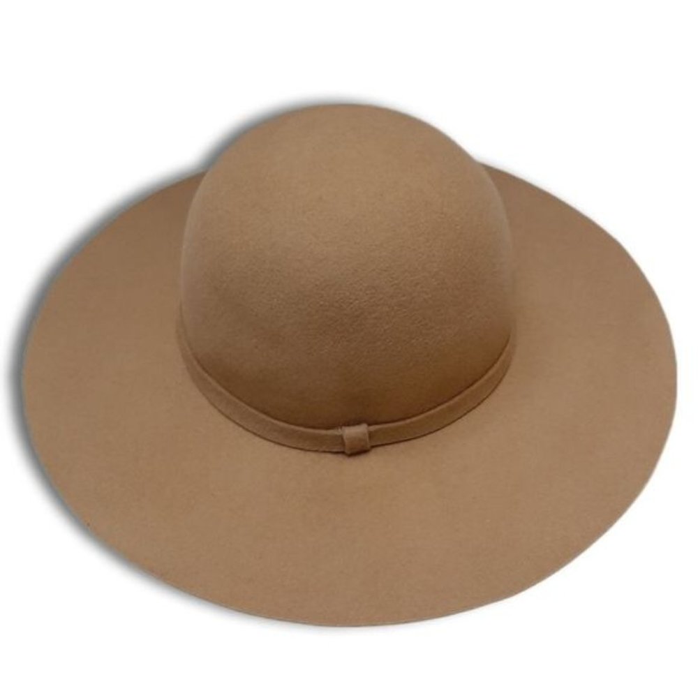 PHASE 3 100% Wool Felt Wide Brim Classic Light Beige Tan Hat Sz OS Flawed